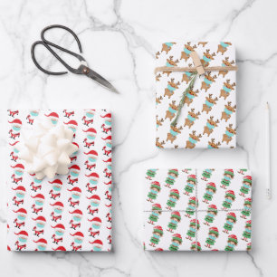 Funny Christmas Santa Elf Reindeer with Face Mask Wrapping Paper Sheets
