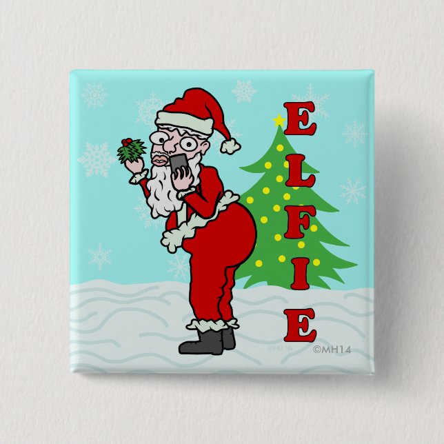 Funny Christmas Santa Elfie Button (Front)