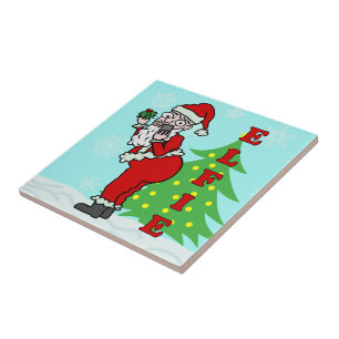 Funny Christmas Santa Elfie Ceramic Tile