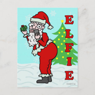 Funny Christmas Santa Elfie Holiday Postcard