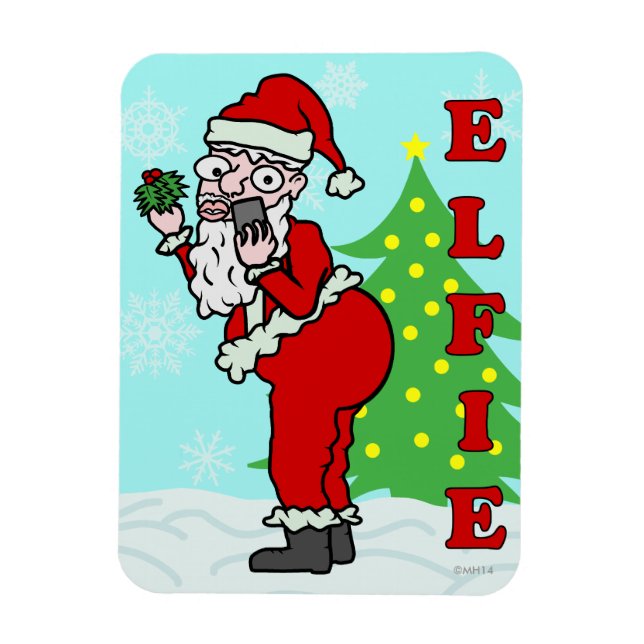 Funny Christmas Santa Elfie Magnet (Vertical)