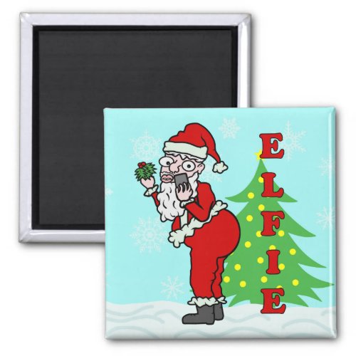 Funny Christmas Santa Elfie Magnet