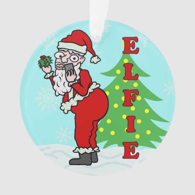 Funny Christmas Santa Elfie Ornament (Front)