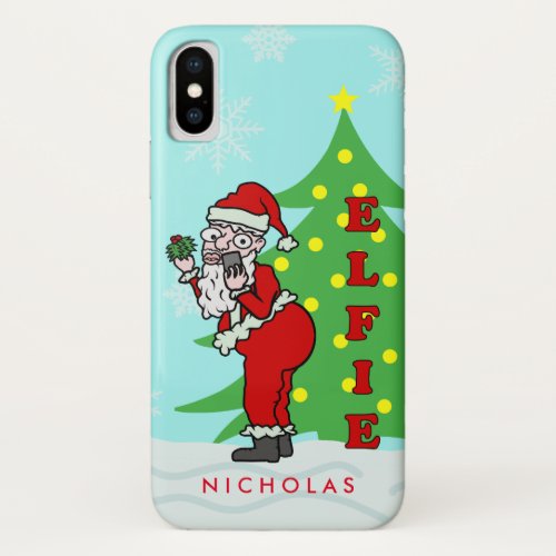 Funny Christmas Santa Elfie Personalized iPhone X Case