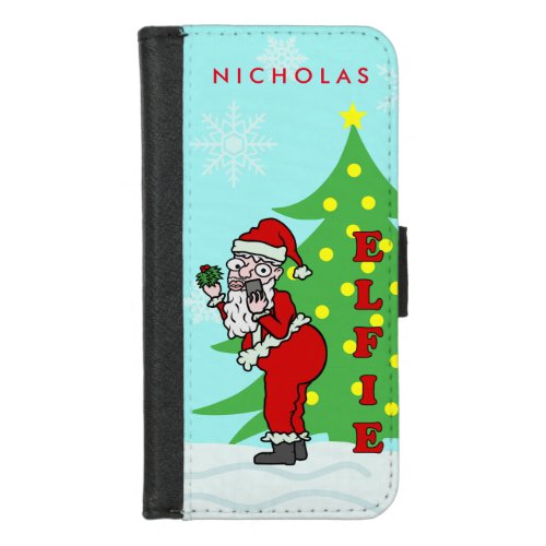Funny Christmas Santa Elfie Personalized iPhone 87 Wallet Case
