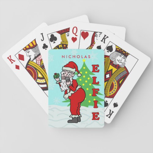 Funny Christmas Santa Elfie Personalized Poker Cards