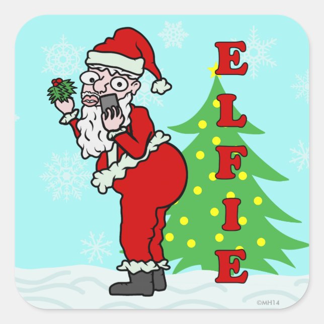 Funny Christmas Santa Elfie Square Sticker (Front)
