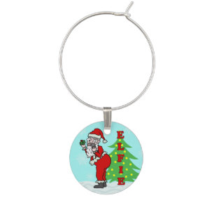 Funny Christmas Santa Elfie Wine Charm