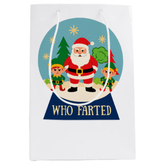 Funny Christmas Santa & Elves "Who Farted" Medium Gift Bag