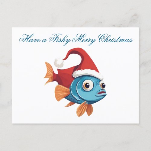 Funny Christmas Santa Fish  Holiday Postcard