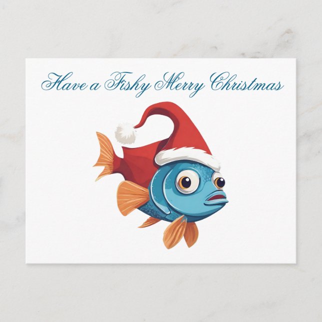 Funny Christmas Santa Fish  Holiday Postcard (Front)