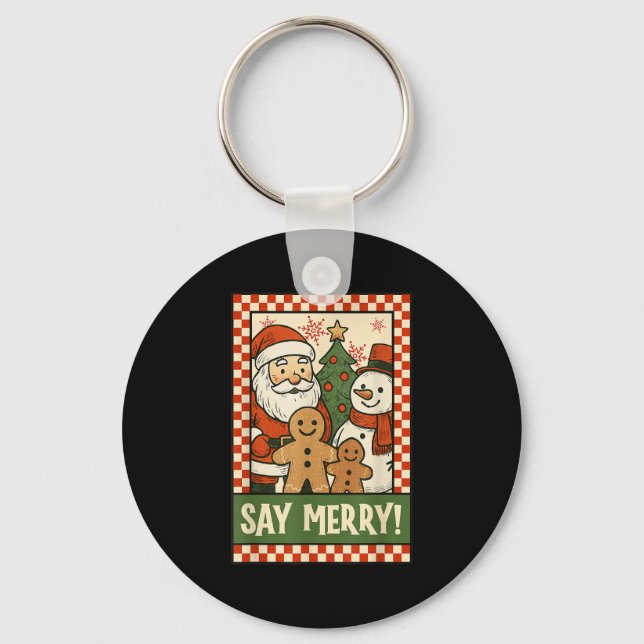 Funny Christmas Santa Gingerbread Snowman Selfie S Keychain (Front)