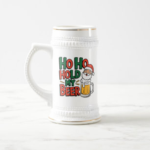 Funny Christmas Santa hold beer word art Stein