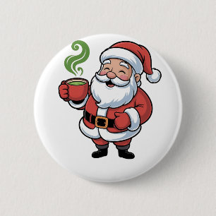 Funny Christmas Santa Hoolding a Matcha Drink Button