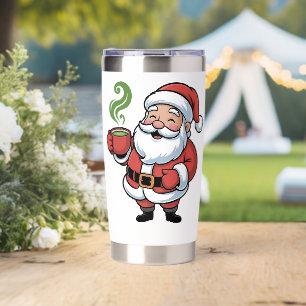 Funny Christmas Santa Hoolding a Matcha Drink Insulated Tumbler