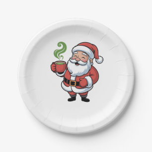 Funny Christmas Santa Hoolding a Matcha Drink   Paper Plates