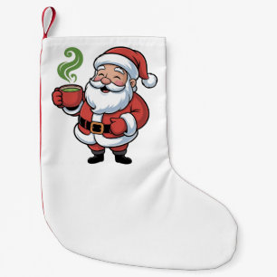 Funny Christmas Santa Hoolding a Matcha Drink   Small Christmas Stocking