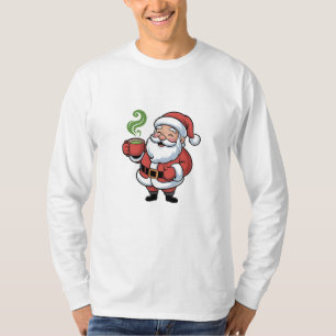 Funny Christmas Santa Hoolding a Matcha Drink   T-Shirt
