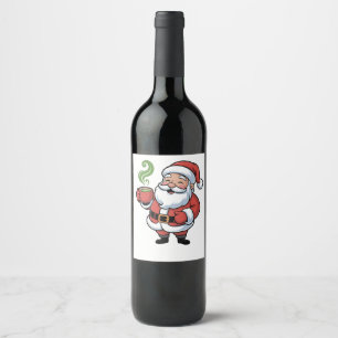 Funny Christmas Santa Hoolding a Matcha Drink   Wine Label