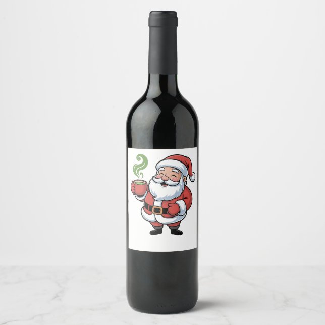 Funny Christmas Santa Hoolding a Matcha Drink   Wine Label (Front)