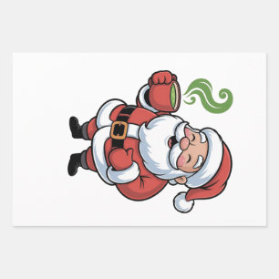 Funny Christmas Santa Hoolding a Matcha Drink   Wrapping Paper Sheets