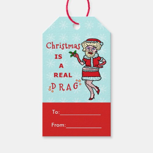 Funny Christmas Santa in Drag Humorous Holiday Gift Tags