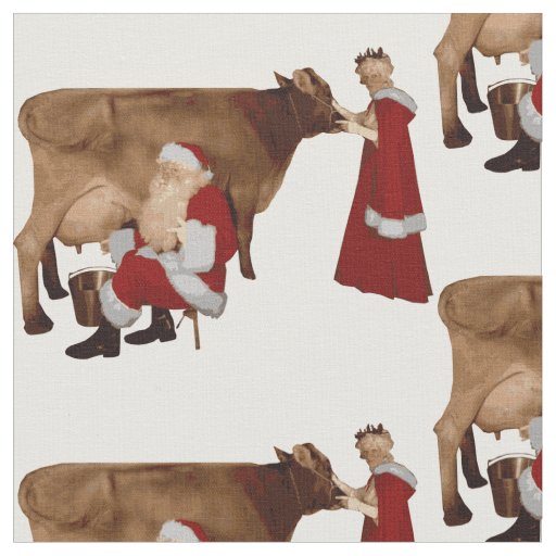 funny christmas santa mrs claus cow fabric