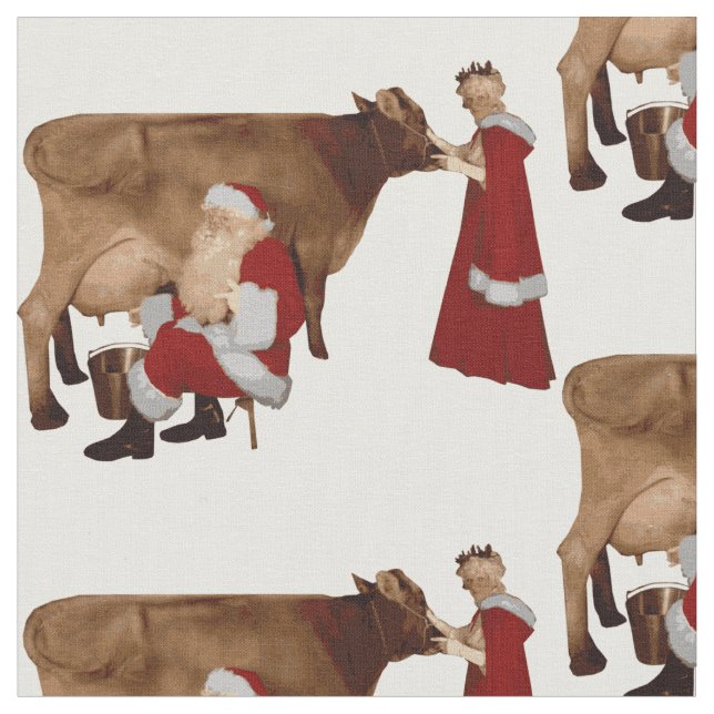 funny christmas santa mrs claus cow fabric (Close Up)