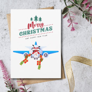 Funny Christmas Santa on Airplane and Photo Card