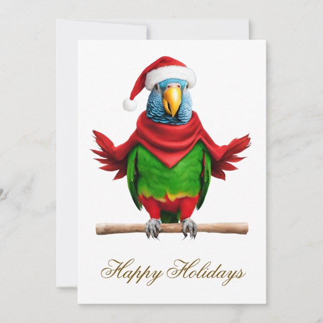 Funny Christmas Santa Parrot  Holiday Card (Front)