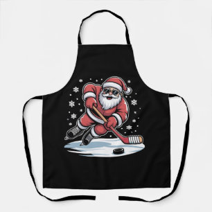 Funny Christmas Santa Playing Ice Hockey Xmas  Apron