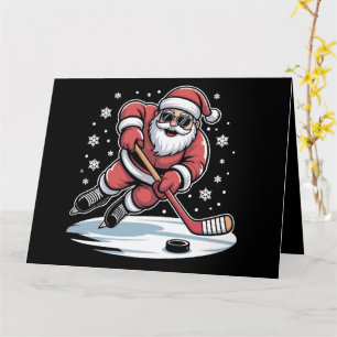 Funny Christmas Santa Playing Ice Hockey Xmas Card