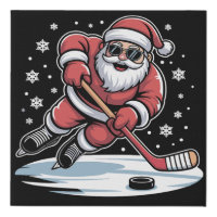 Funny Christmas Santa Playing Ice Hockey Xmas 