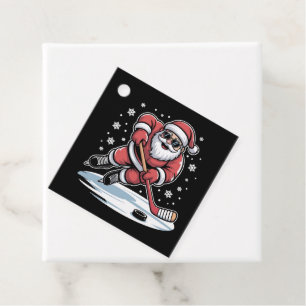 Funny Christmas Santa Playing Ice Hockey Xmas  Favor Tags
