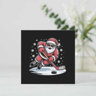 Funny Christmas Santa Playing Ice Hockey Xmas Holiday Card