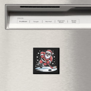 Funny Christmas Santa Playing Ice Hockey Xmas  Magnet