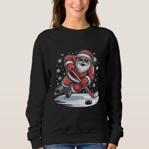 Funny Christmas Santa Playing Ice Hockey Xmas Sweatshirt
