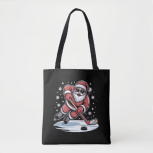 Funny Christmas Santa Playing Ice Hockey Xmas  Tote Bag