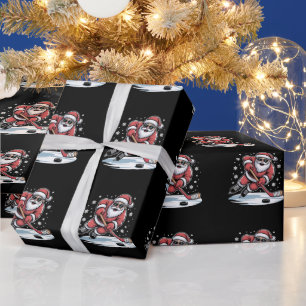 Funny Christmas Santa Playing Ice Hockey Xmas Wrapping Paper