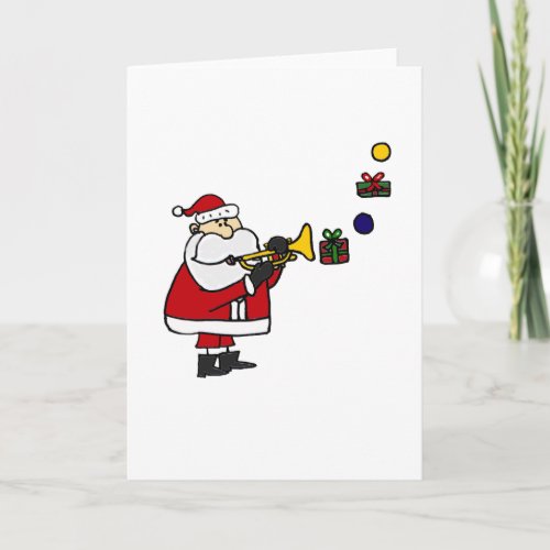 Funny Christmas Santa Playing Trumpet Holiday Card