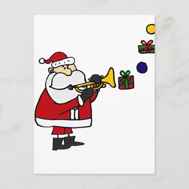 Funny Christmas Santa Playing Trumpet Holiday Postcard (Front)