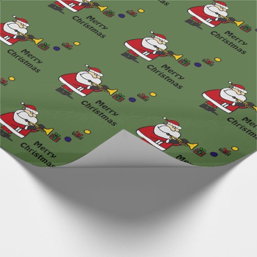 Funny Christmas Santa Playing Trumpet Wrapping Paper