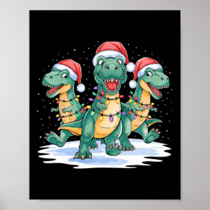 Funny Christmas Santa Reindeer Cute Dinosaur Santa Poster