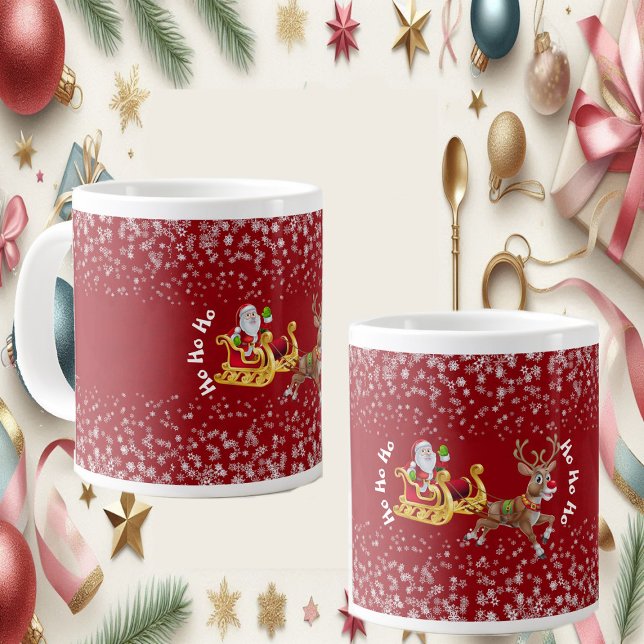 Funny Christmas Santa Reindeer Sleigh Ho-Ho-Ho Red Giant Coffee Mug (Funny Christmas Santa Reindeer Sleigh Ho-Ho-Ho Red Giant Coffee Mug)