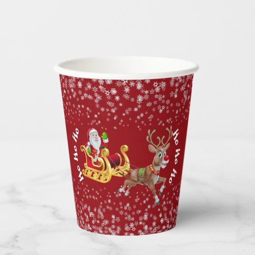 Funny Christmas Santa Reindeer Sleigh Ho_Ho_Ho Red Paper Cups