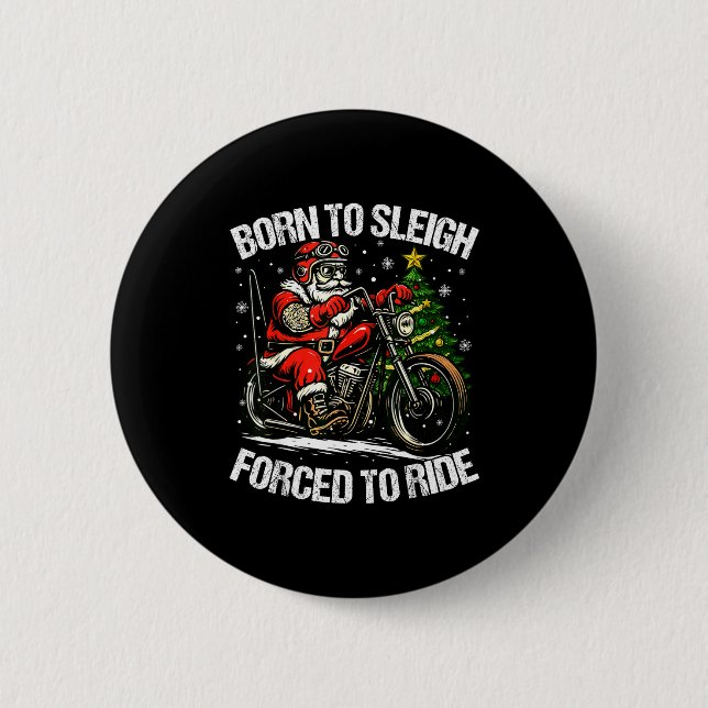 Funny Christmas Santa Riding Motorcycle Bike Biker Button (Front)