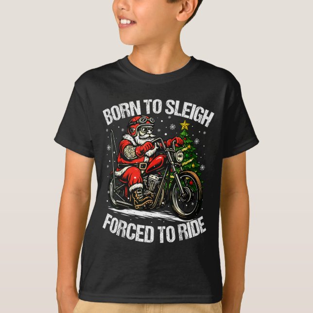 Funny Christmas Santa Riding Motorcycle Bike Biker T-Shirt (Front)