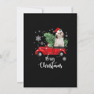 Funny Christmas Santa Shih Tzu Ride Red Truck Xmas Invitation
