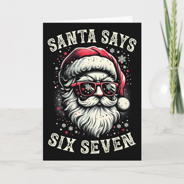Funny Christmas Santa Six Seven 6-7 Meme Brain Rot Card (Front)