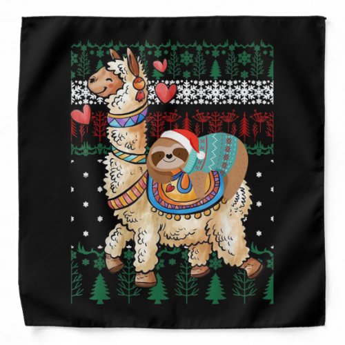 Funny Christmas Santa Sloth And Llama Christmas Bandana